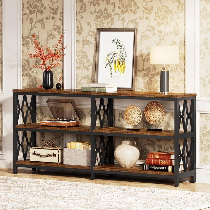 Tribesigns Console Table with Storage Shelves, 70.9" Industrial 3-Tier Sofa Table for Living Room,Hallway, Front Door, Image 5