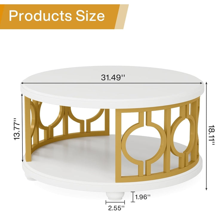 Tribesigns Round Coffee Table Modern White 2-Tier Storage Shelf Living Room Office Image 6