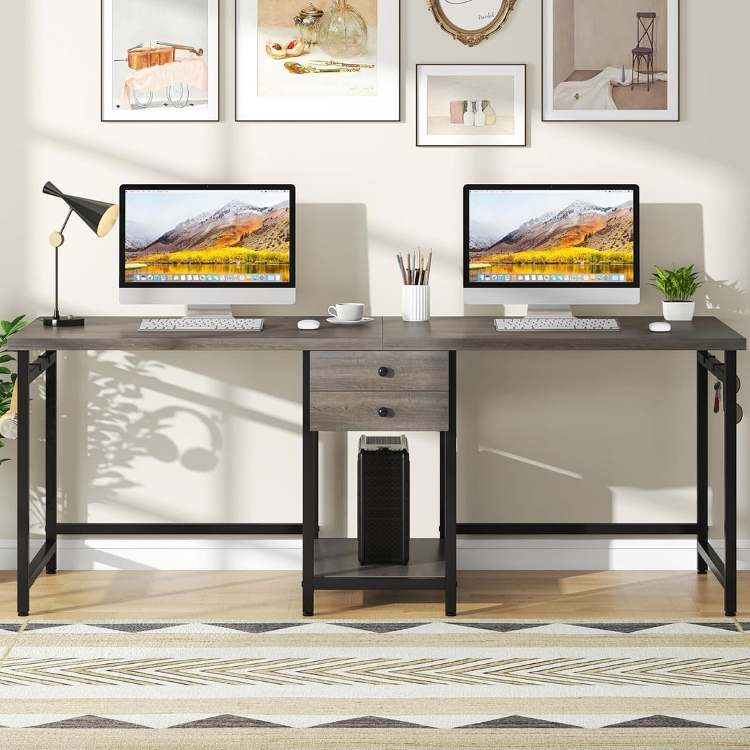 Tribesigns 79 Inch Extra Long Desk, Double Desk with 2 Drawers, Two Person Desk Long Computer Desk with Storage Shelve Image 5