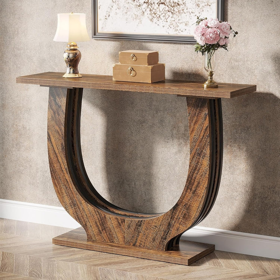 Tribesigns Farmhouse Console Table Rustic Brown Entry Table with Geometric Base Image 1