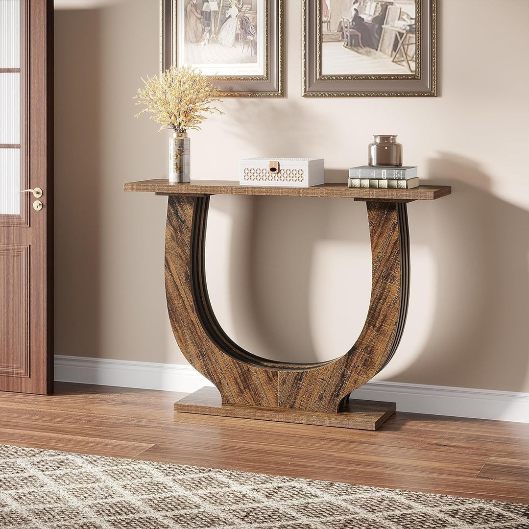 Tribesigns Farmhouse Console Table Rustic Brown Entry Table with Geometric Base Image 3