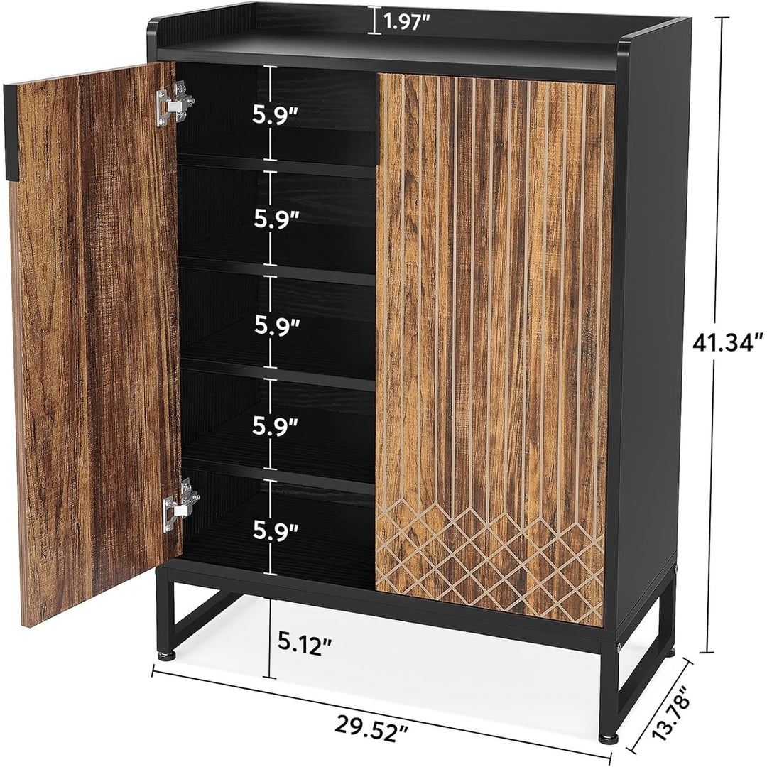 Tribesigns 5 Tier Shoe Storage Cabinet Wooden Entryway Organizer 25 Pairs Black Brown Image 6