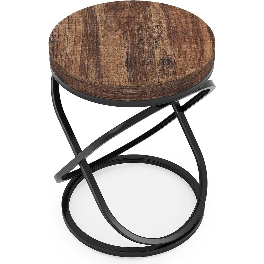 Tribesigns Round Nightstand 26 Inch with Double X-Shaped Design Black Brown Image 5