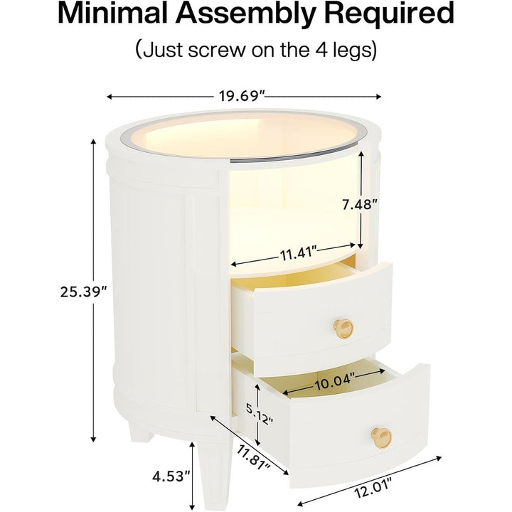 Tribesigns 2-Drawer Nightstand with Glass Tabletop, Modern LED Nightstands,Oval Round Night Stand Side Table for Image 6