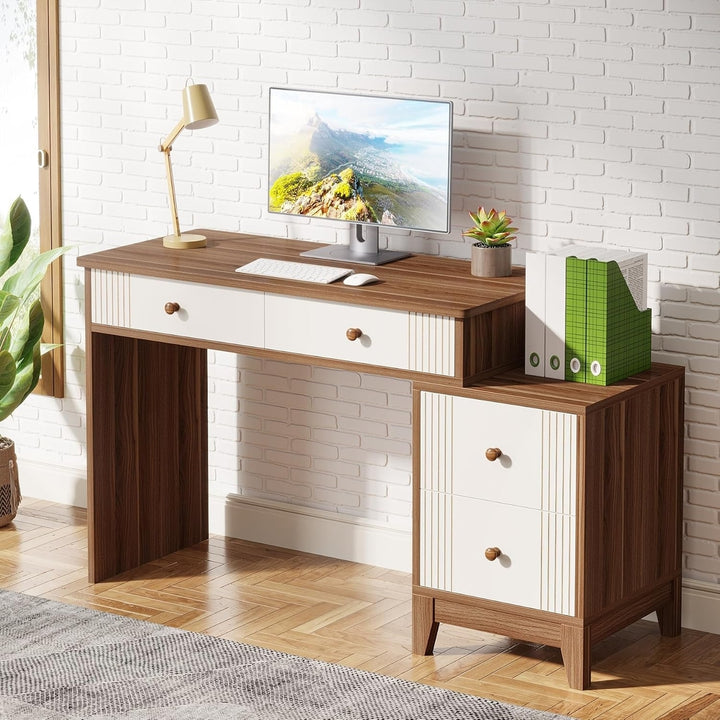 Tribesigns Computer Desk with 4 Drawers, Modern Wooden 51-Inch Home Office Desks with Storage,Study Writing Table for Image 1