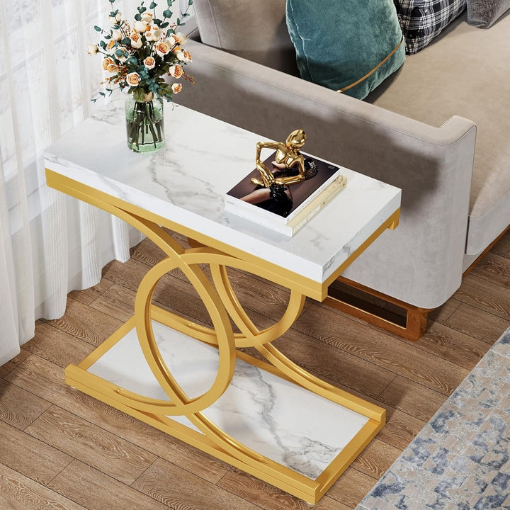 Tribesigns Modern Side Table, Rectangle End Table, Modern Faux Marble Table, Skinny Accent Table for Small Space, Image 5