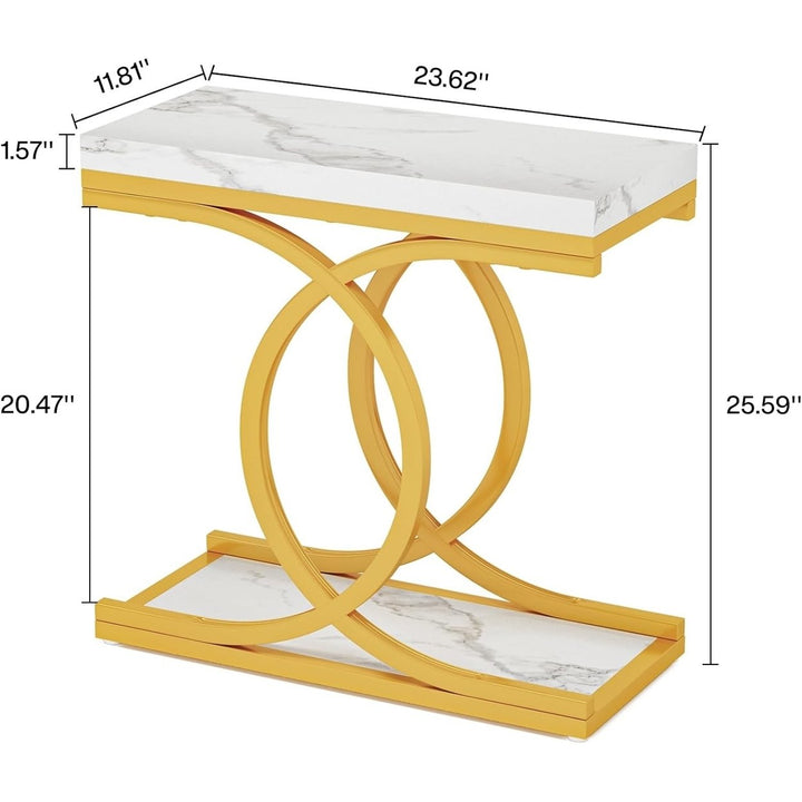 Tribesigns Modern Side Table, Rectangle End Table, Modern Faux Marble Table, Skinny Accent Table for Small Space, Image 6