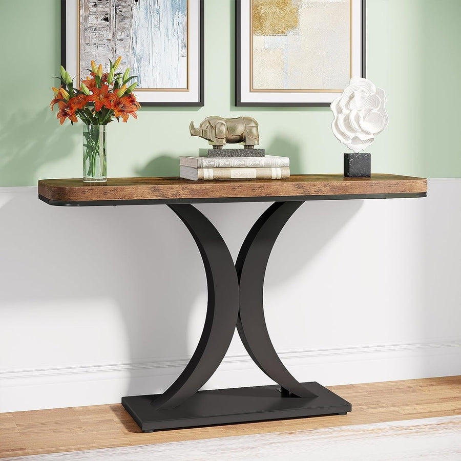 Tribesigns 40 Inch Industrial Console Table Narrow Entryway Foyer Table Brown Black Image 1