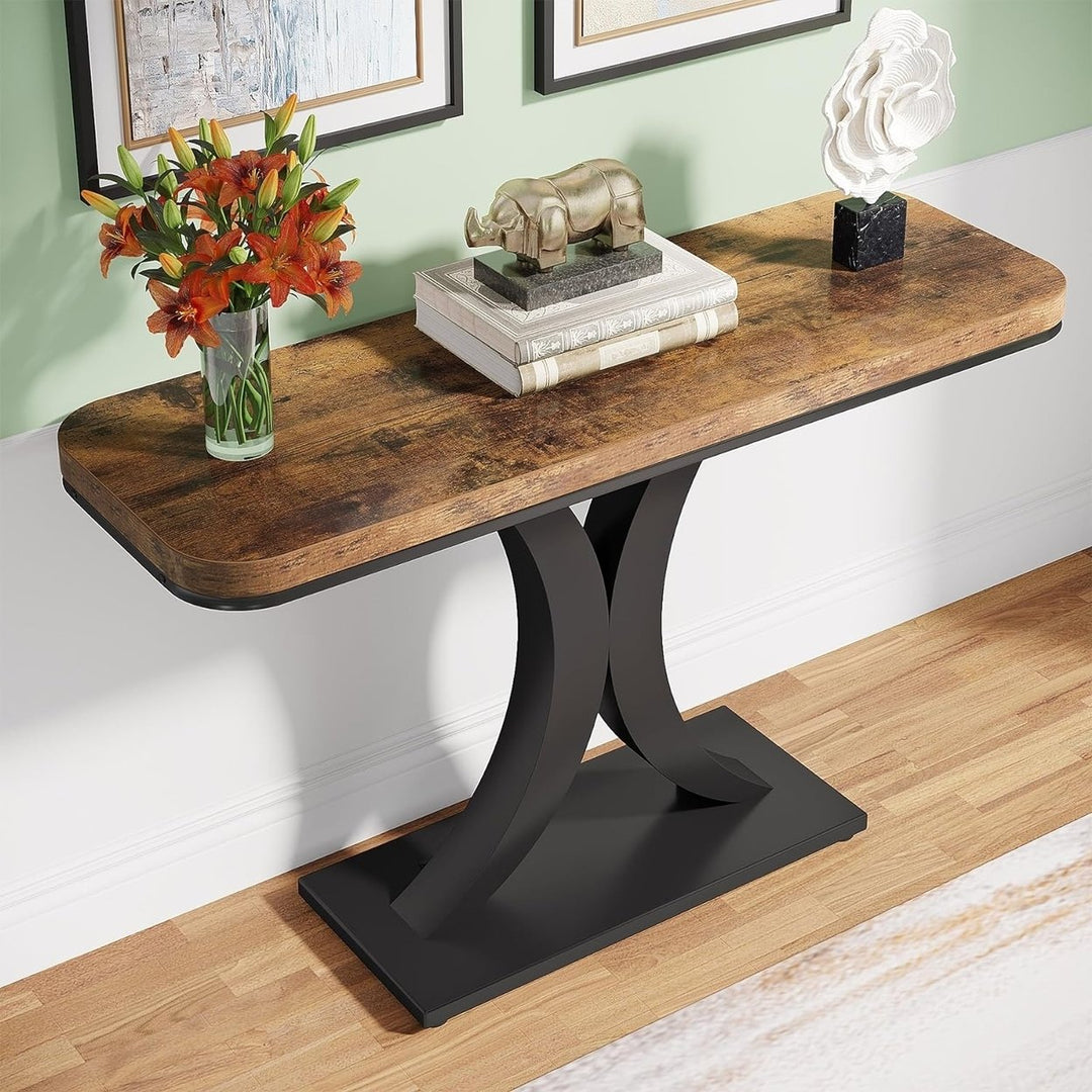 Tribesigns 40 Inch Industrial Console Table Narrow Entryway Foyer Table Brown Black Image 2