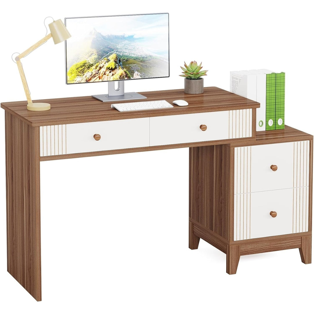 Tribesigns Computer Desk with 4 Drawers, Modern Wooden 51-Inch Home Office Desks with Storage,Study Writing Table for Image 5