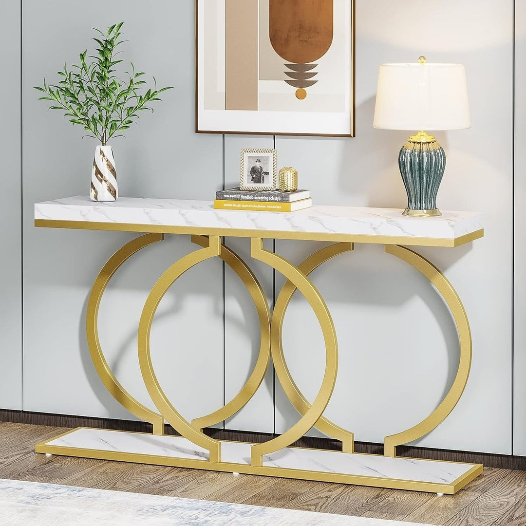 Tribesigns 55 inch Gold Console Table Faux Marble Entryway Table Living Room Image 1