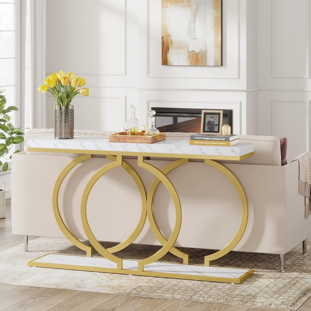 Tribesigns 55 inch Gold Console Table Faux Marble Entryway Table Living Room Image 5