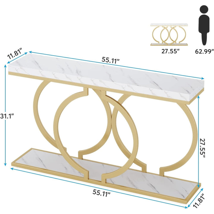 Tribesigns 55 inch Gold Console Table Faux Marble Entryway Table Living Room Image 6