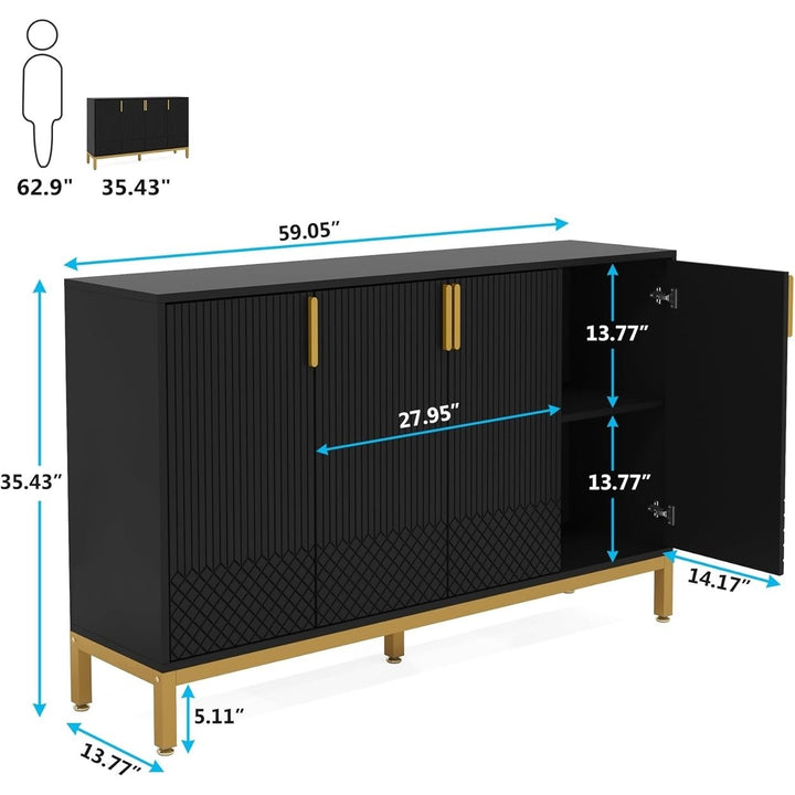 Tribesigns 59 Inch White Buffet Cabinet Storage Kitchen Sideboard with 4 Doors Image 6