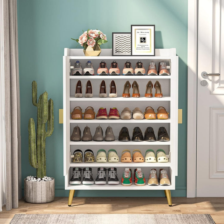 Tribesigns 6-Tier Shoe Cabinet Wooden Storage Organizer White Adjustable Shelves Image 5