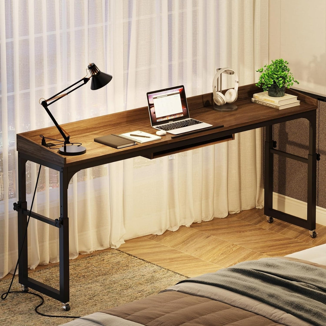 Tribesigns Height Adjustable Overbed Table with Wheels USB Ports Mobile Desk Image 3