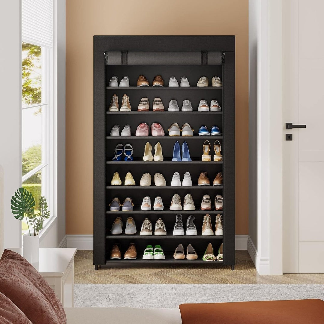 Tribesigns 10 Tier Black Shoe Rack with Cover Non-Woven Storage for 50 Pairs Image 2