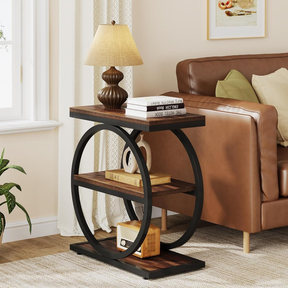 Tribesigns Narrow End Table Wood and Metal 3 Shelf Side Table for Living Room Image 2