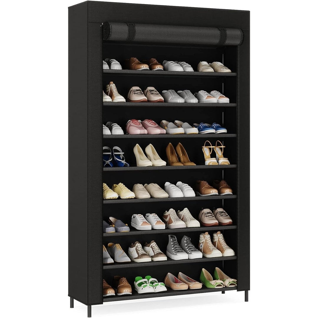 Tribesigns 10 Tier Black Shoe Rack with Cover Non-Woven Storage for 50 Pairs Image 4