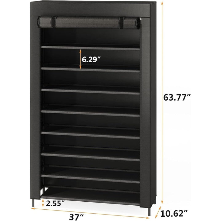 Tribesigns 10 Tier Black Shoe Rack with Cover Non-Woven Storage for 50 Pairs Image 6