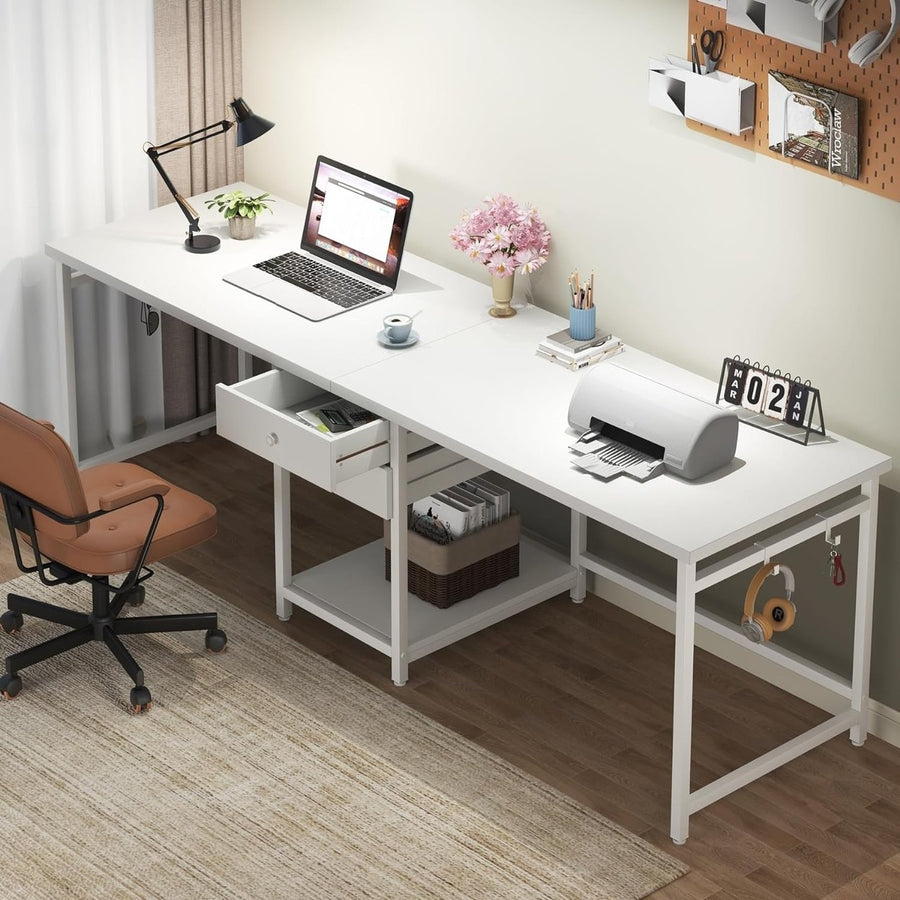 Tribesigns 79 Inch Extra Long Desk, Double Desk with 2 Drawers, Two Person Desk Long Computer Desk,Writing Study Desk Image 1