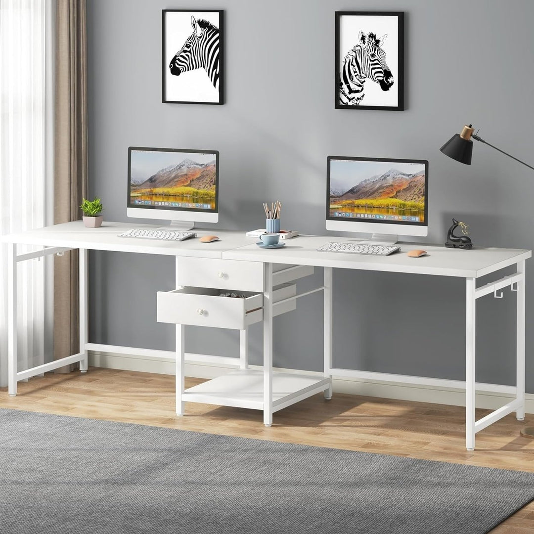 Tribesigns 79 Inch Extra Long Desk, Double Desk with 2 Drawers, Two Person Desk Long Computer Desk,Writing Study Desk Image 2