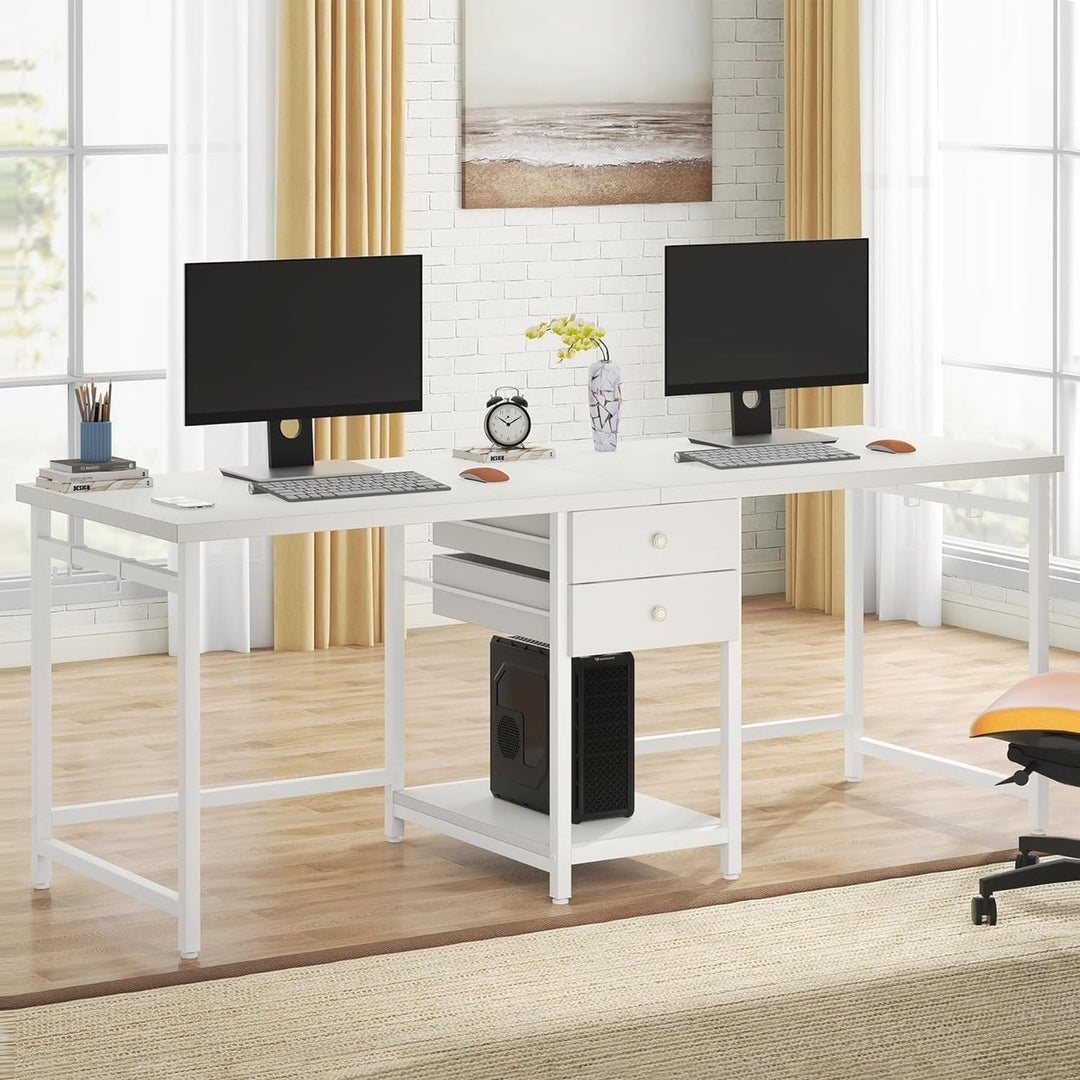 Tribesigns 79 Inch Extra Long Desk, Double Desk with 2 Drawers, Two Person Desk Long Computer Desk,Writing Study Desk Image 3