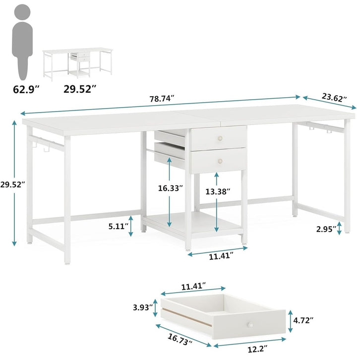 Tribesigns 79 Inch Extra Long Desk, Double Desk with 2 Drawers, Two Person Desk Long Computer Desk,Writing Study Desk Image 6