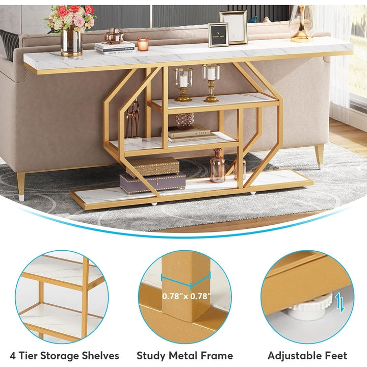 Tribesigns 70.9 Inch Gold Console Table Modern Sofa Table with Storage Shelves Image 5