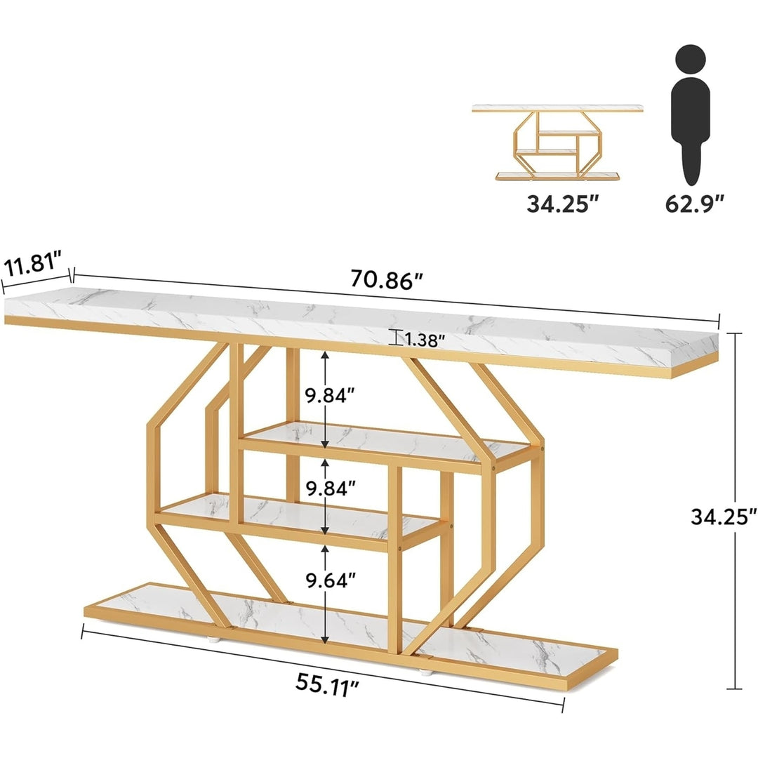 Tribesigns 70.9 Inch Gold Console Table Modern Sofa Table with Storage Shelves Image 6