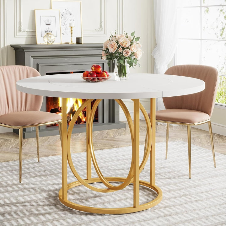 Tribesigns 47 Inches Modern Round Dining Table for 4-6, Wood Coffee Table with Gold Base for Home Kitchen, Living Room, Image 1