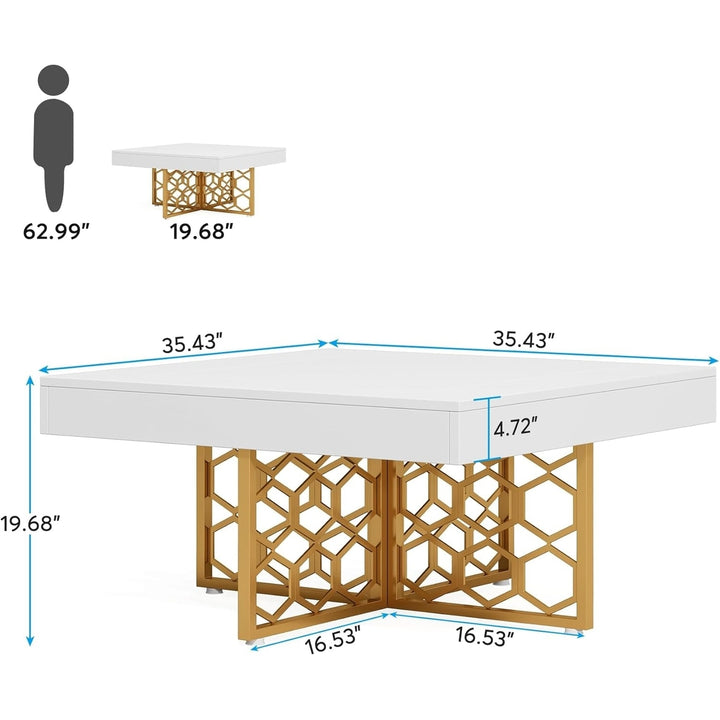 Tribesigns White Gold Coffee Table Modern Square Living Room Tea Table Gold Base Image 6