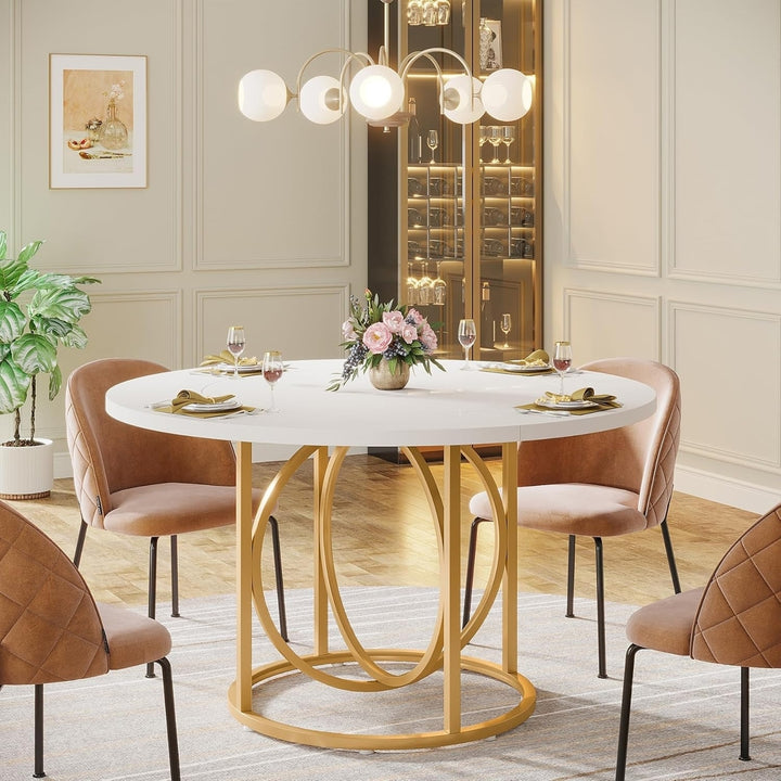 Tribesigns 47 Inches Modern Round Dining Table for 4-6, Wood Coffee Table with Gold Base for Home Kitchen, Living Room, Image 4