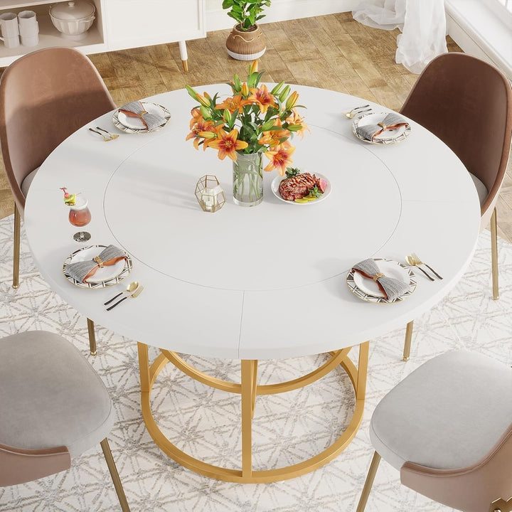 Tribesigns 47 Inches Modern Round Dining Table for 4-6, Wood Coffee Table with Gold Base for Home Kitchen, Living Room, Image 5