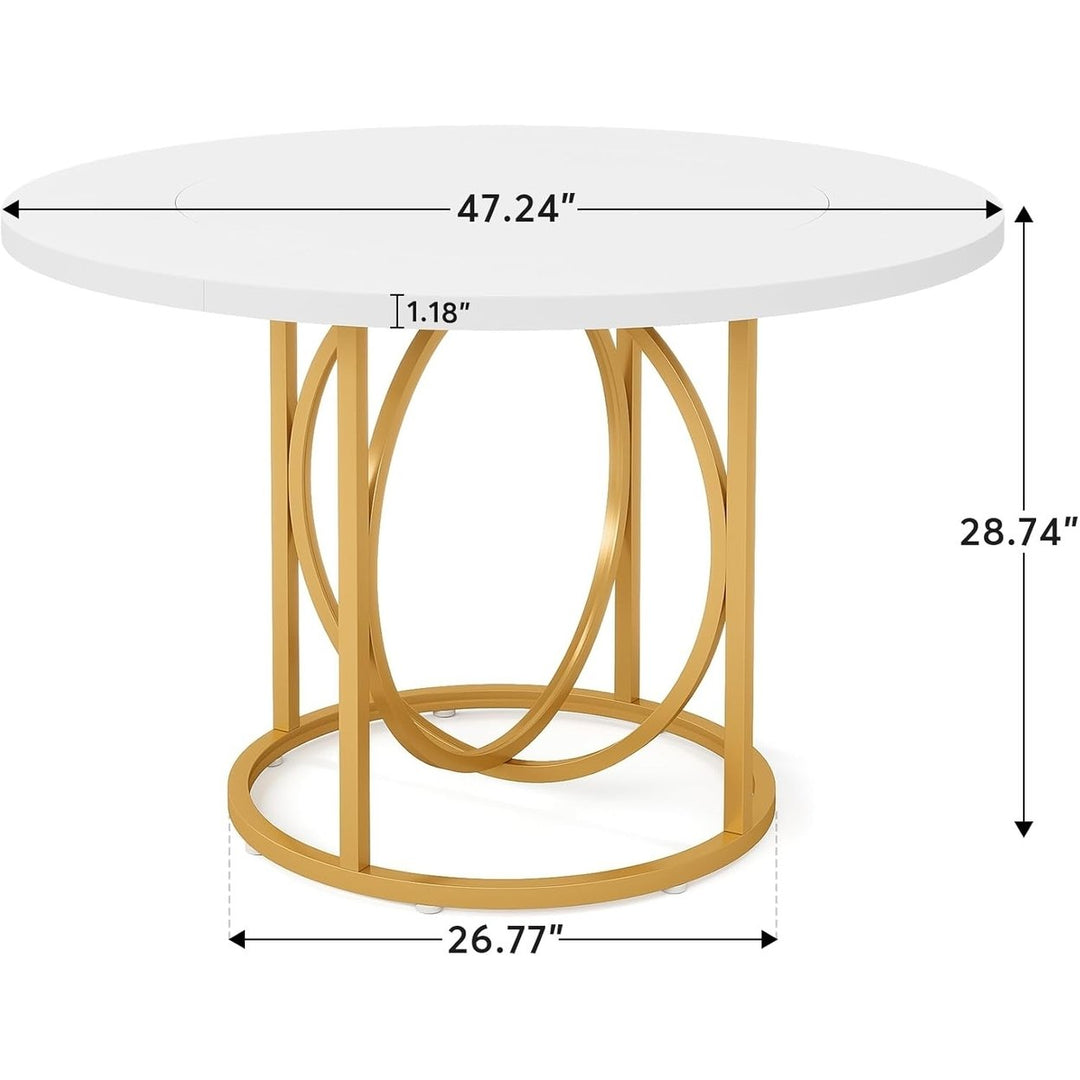 Tribesigns 47 Inches Modern Round Dining Table for 4-6, Wood Coffee Table with Gold Base for Home Kitchen, Living Room, Image 6