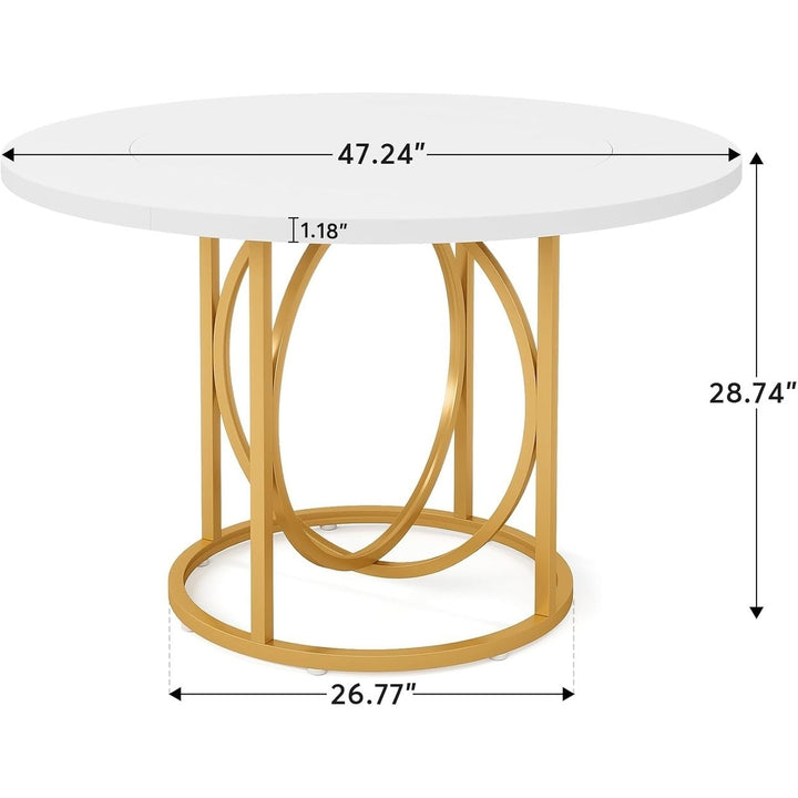 Tribesigns 47 Inches Modern Round Dining Table for 4-6, Wood Coffee Table with Gold Base for Home Kitchen, Living Room, Image 6