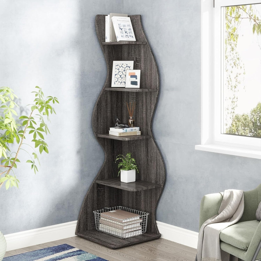 Tribesigns 5-Tier Corner Shelf White Modern Storage Rack Home Office Bookcase Image 1