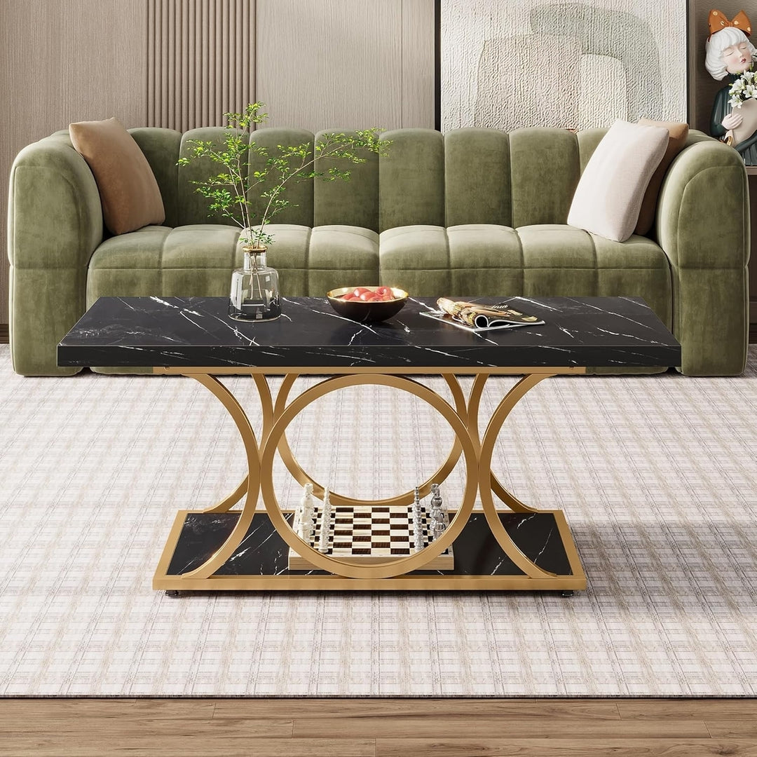 Tribesigns 47.24" Modern Coffee Table Faux Marble 2-Tier with Metal Legs Image 3