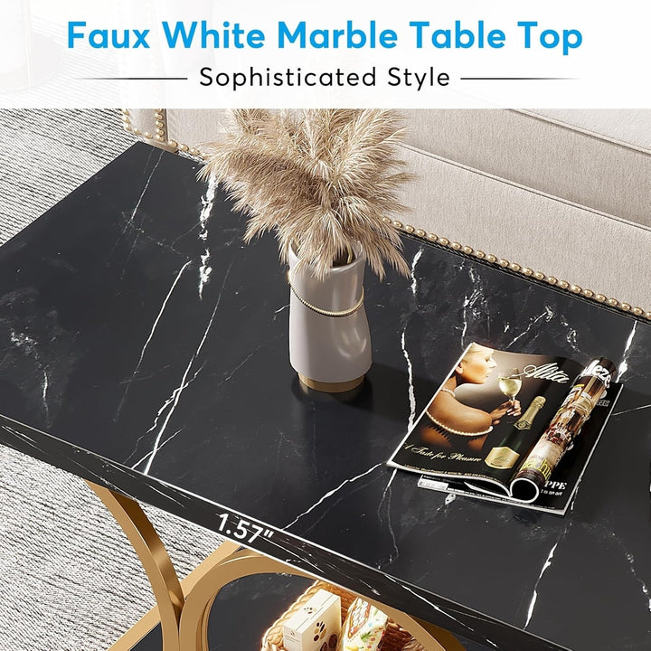 Tribesigns 47.24" Modern Coffee Table Faux Marble 2-Tier with Metal Legs Image 5