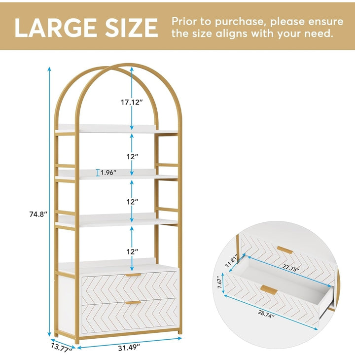 Tribesigns 4-Tier Bookshelf White and Gold with 2 Drawers Free Standing Storage Image 6