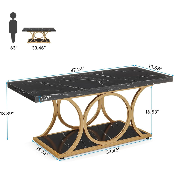 Tribesigns 47.24" Modern Coffee Table Faux Marble 2-Tier with Metal Legs Image 6