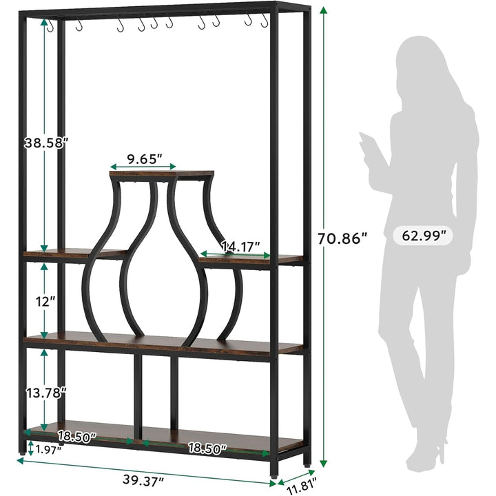 Tribesigns 70.9 Inch Tall 5-Tier Indoor Plant Stand Wood Metal Shelf with Hooks Image 6