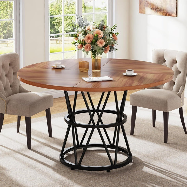 Tribesigns Round Dining Table 47 Inch Wood Kitchen Table for 4 Metal Base Image 1