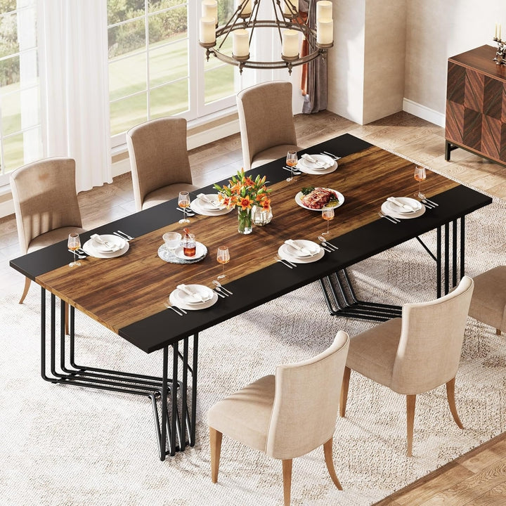 Tribesigns 79 Inch Industrial Dining Table for 8-10 People Metal Frame Brown Black Image 2