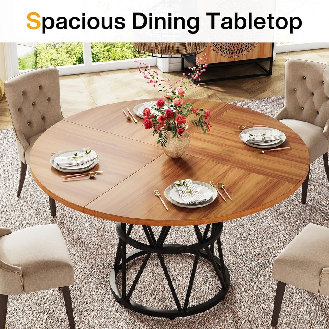 Tribesigns Round Dining Table 47 Inch Wood Kitchen Table for 4 Metal Base Image 5