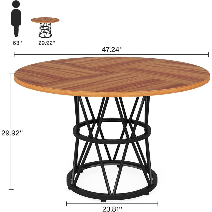 Tribesigns Round Dining Table 47 Inch Wood Kitchen Table for 4 Metal Base Image 6