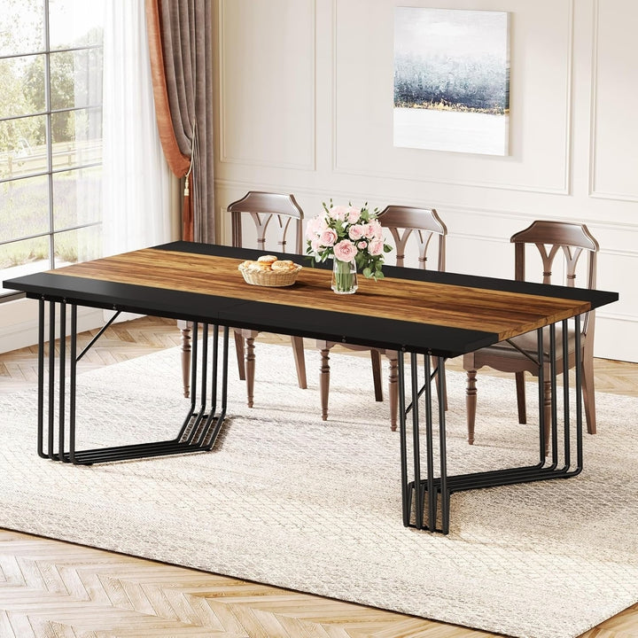 Tribesigns 79 Inch Industrial Dining Table for 8-10 People Metal Frame Brown Black Image 5