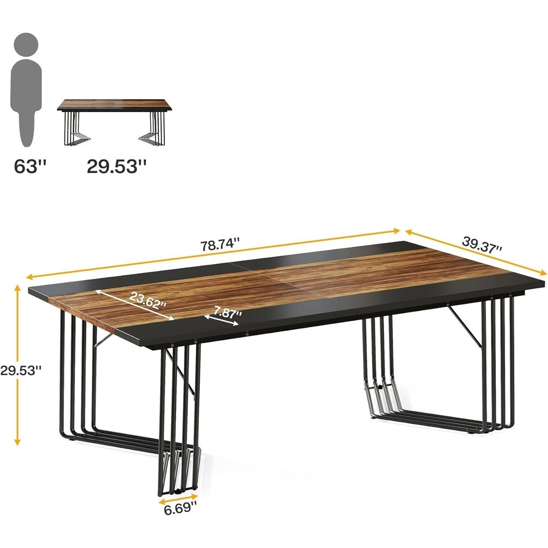 Tribesigns 79 Inch Industrial Dining Table for 8-10 People Metal Frame Brown Black Image 6