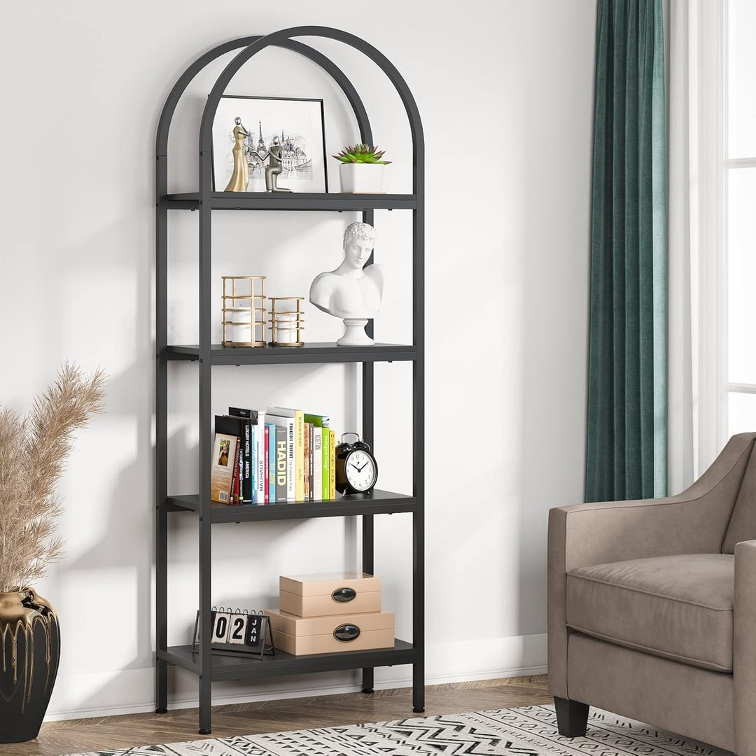 Tribesigns 74.4" 5-Tier Wood Bookshelf Metal Frame Storage Black for Home Office Image 1