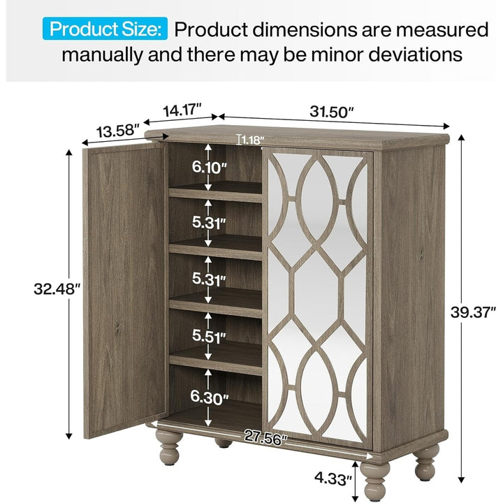 Tribesigns 5-Tier Mirror Shoe Cabinet Gray 25-Pair Wooden Storage Organizer Image 6